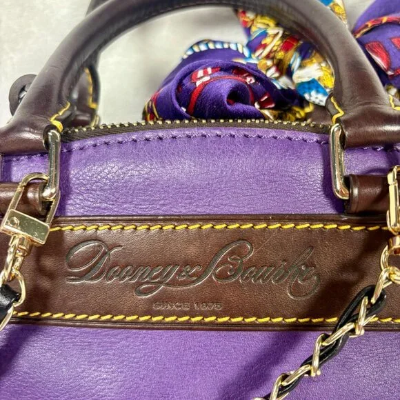 Dooney &  Bourke Purple Florentine Vachetta Dillen Satchel with Scarf and Chains - Picture 4 of 12
